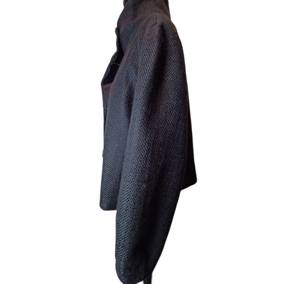Nygard Collection Black Cowl Collar Pea Coat with Black beading design on lapel - Picture 7 of 15
